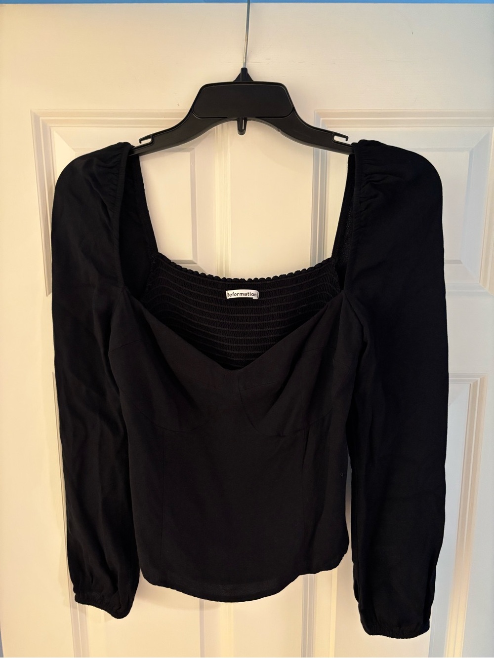Reformation Black corsette top smocked size 6